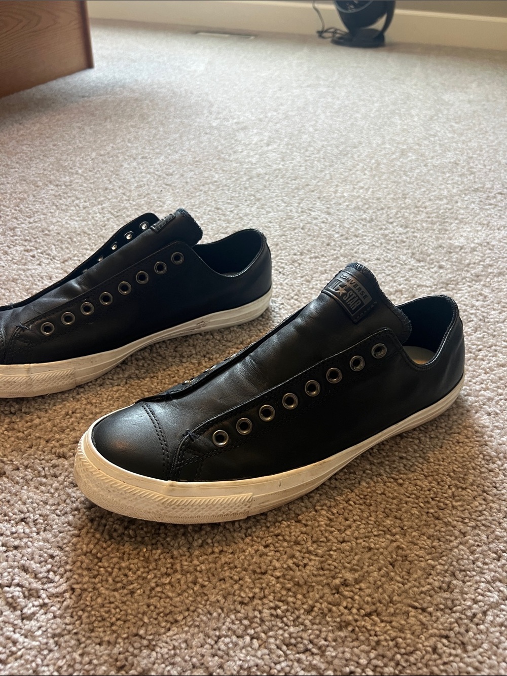 Men's converse Slip-On Leather Sneakers in Black size 13 - Picture 2 of 6